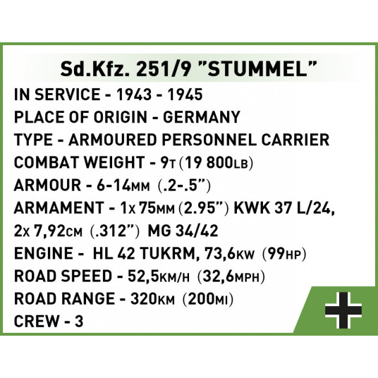 COBI 2283 Historiallinen kokoelma WWII Saksan panssarivaunu Sd.Kfz. 251/9 "Stummel" 485 tiiliä