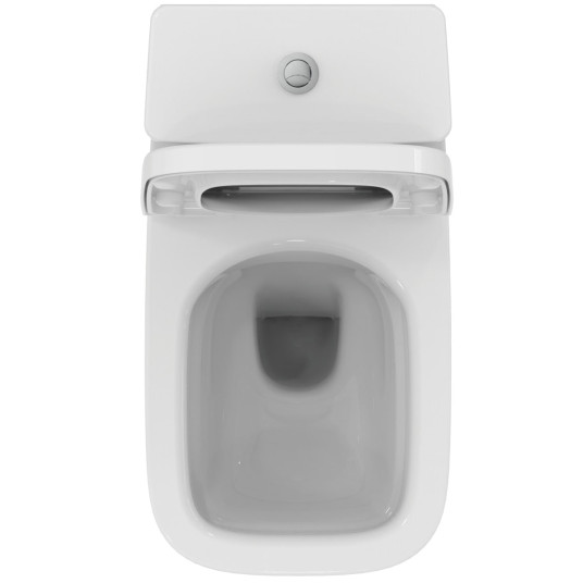 Ideal Standard, i.life A RimsLS+ seinään asennettava WC, jossa on vesisäiliö ja hitaasti vedettävä kansi.