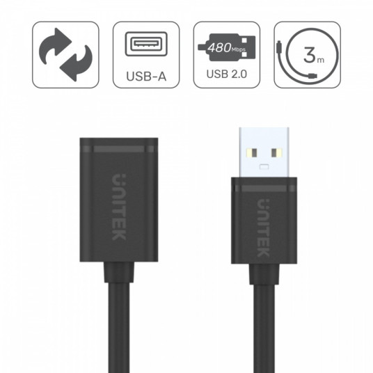 Jatkokaapeli USB 2.0 AM-AF, 0.5M; Y-C447GBK