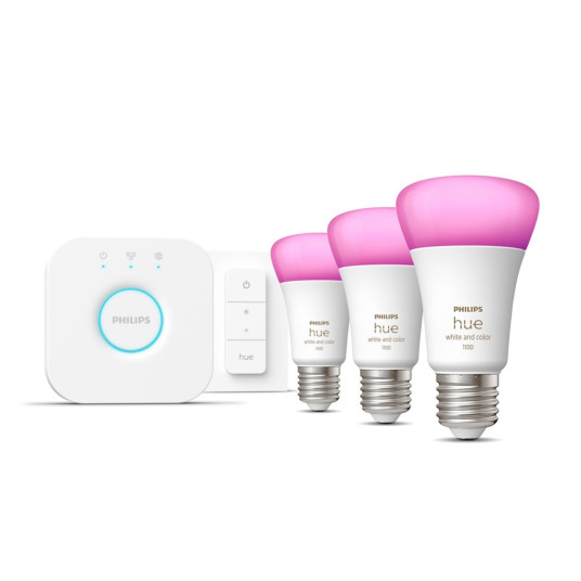 Philips Hue White and Color ambiance Aloituspakkaus: 3 E27-älylamppua (1 100) + Dimmer switch