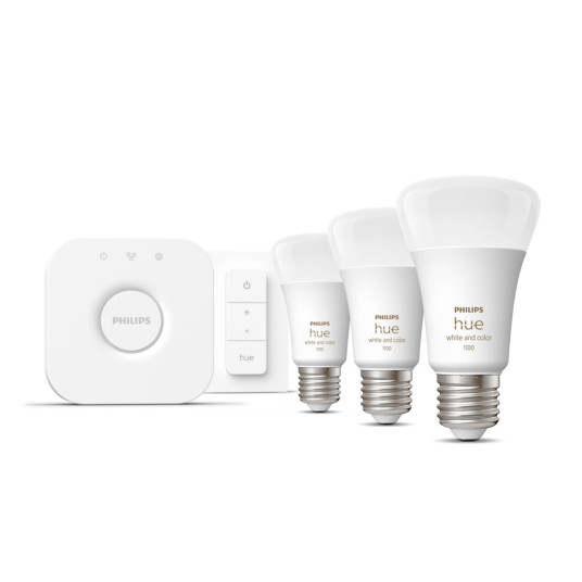Philips Hue White and Color ambiance Aloituspakkaus: 3 E27-älylamppua (1 100) + Dimmer switch