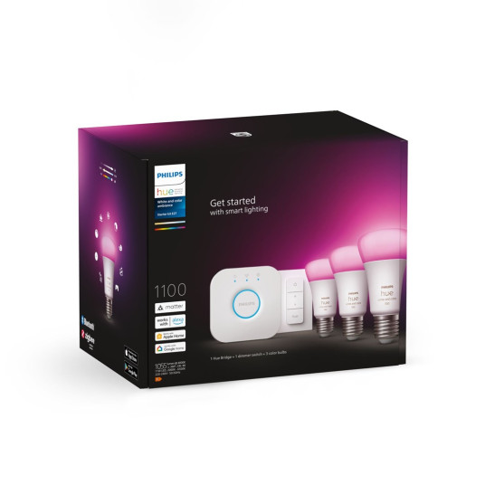 Philips Hue White and Color ambiance Aloituspakkaus: 3 E27-älylamppua (1 100) + Dimmer switch