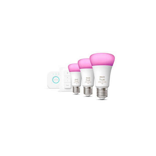 Philips Hue White and Color ambiance Aloituspakkaus: 3 E27-älylamppua (1 100) + Dimmer switch