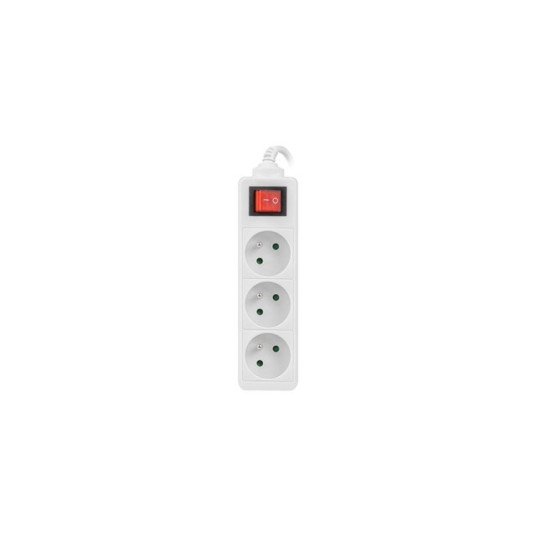 Power strip 3m, white, 3 sockets, with switch, cable made of solid copper