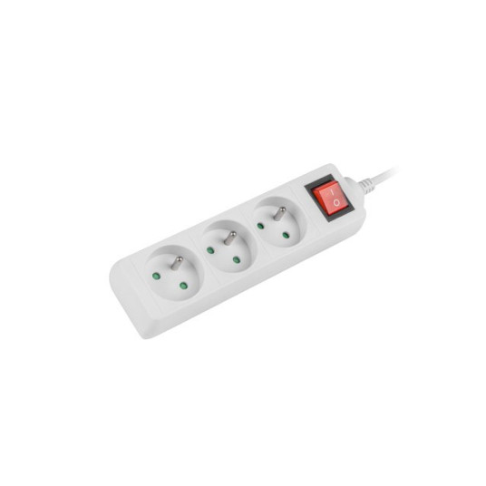 Power strip 3m, white, 3 sockets, with switch, cable made of solid copper