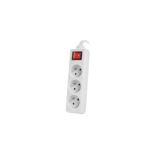 Power strip 3m, white, 3 sockets, with switch, cable made of solid copper