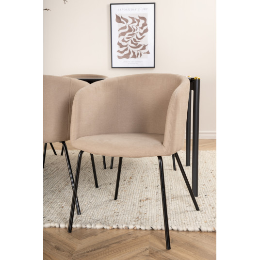 Ruokapöytä Pelle, musta + 6 tuolia Berit, musta/beige