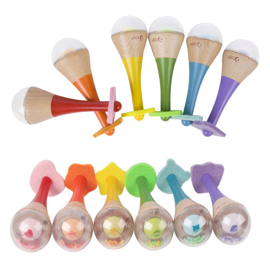 CLASSIC WORLD Rattle 2in1 puinen instrumentti Rainbow Maracas 1 kpl