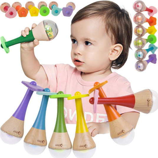 CLASSIC WORLD Rattle 2in1 puinen instrumentti Rainbow Maracas 1 kpl