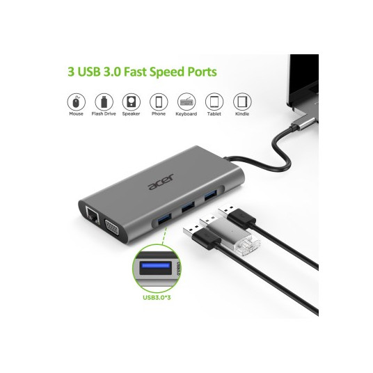 Acer HP.DSCAB.002 laptop dock/port replicator USB 3.2 Gen 1 (3.1 Gen 1) Type-C Silver